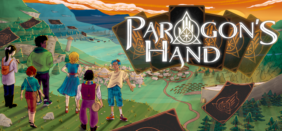 Capsule art of Paragon's Hand showing a group of young people looking down at a festival in a valley.